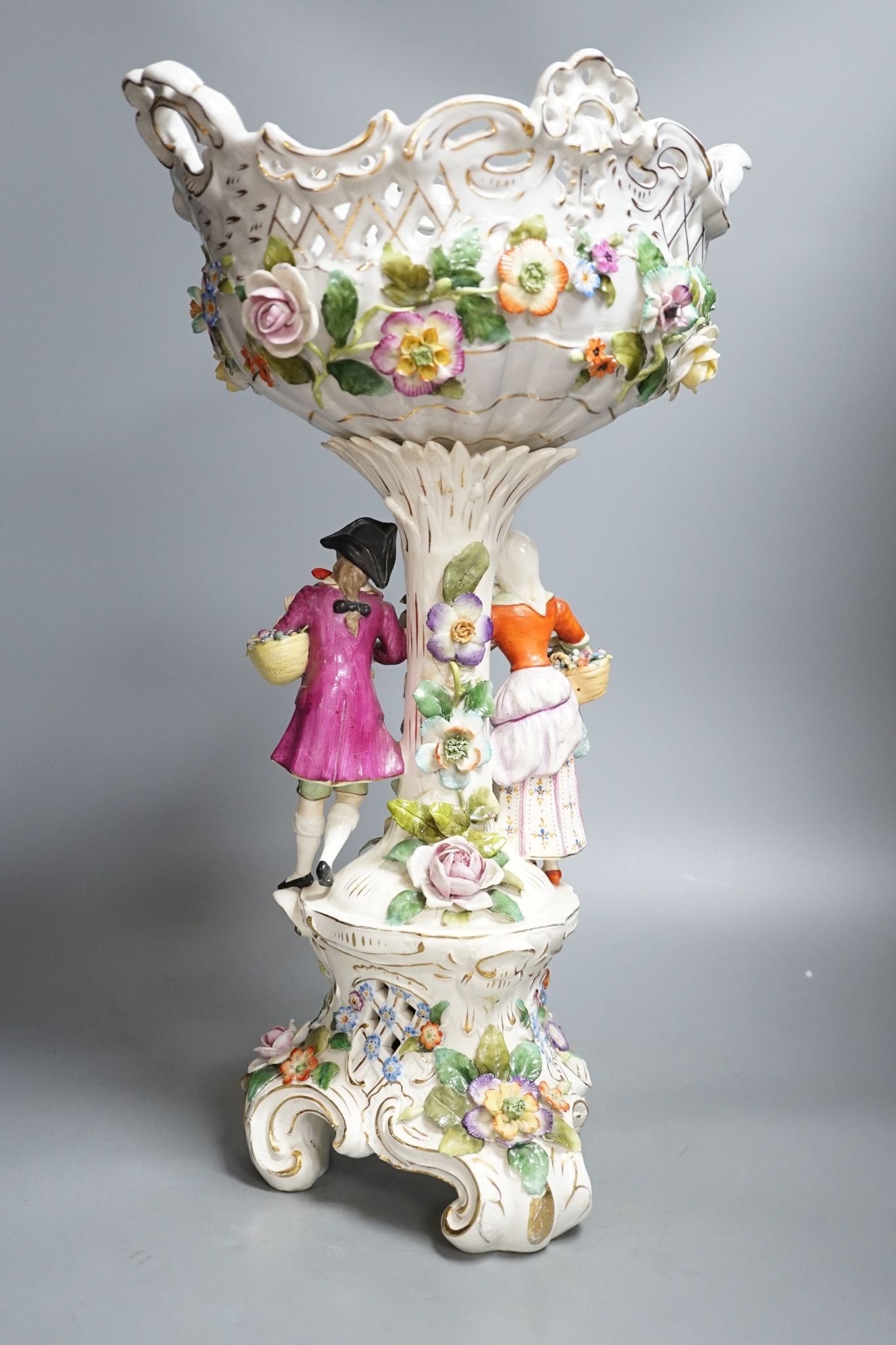 A Sitzendorf porcelain figural centrepiece, 49cm